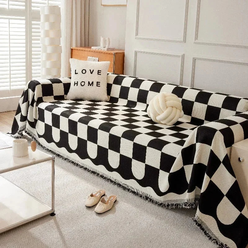 Checkered Couch Cover Black / 180*150cm