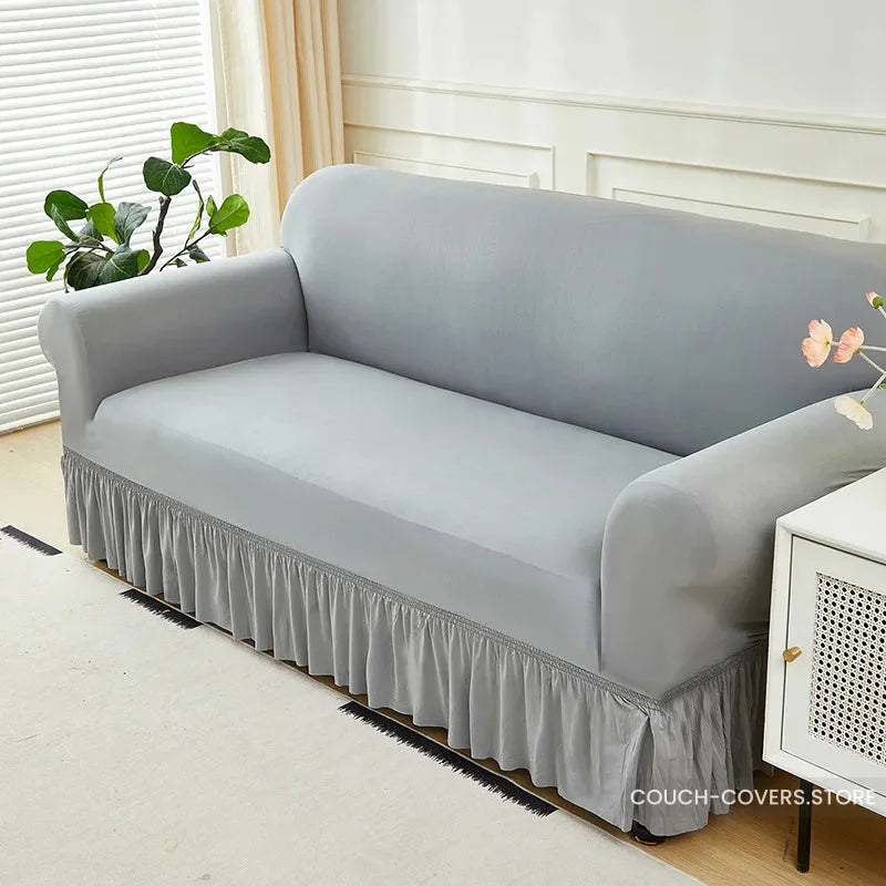 Solid Color Couch Cover With Skirt 1 seat (35-55’’ | 90-140cm) / Gray