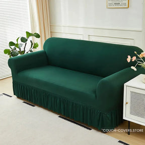 Solid Color Couch Cover With Skirt 1 seat (35-55’’ | 90-140cm) / Green