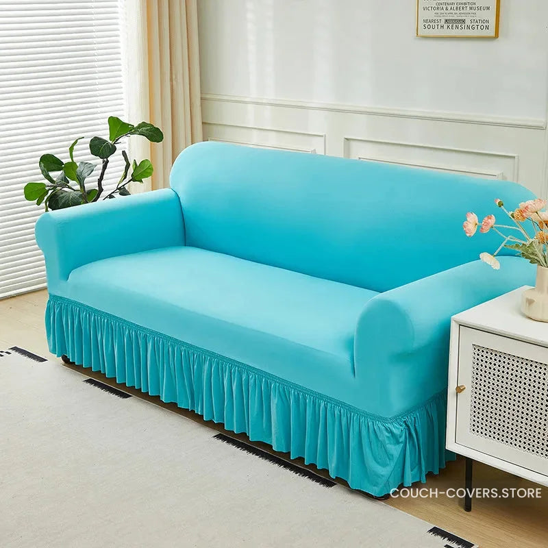 Solid Color Couch Cover With Skirt 1 seat (35-55’’ | 90-140cm) / Turquoise