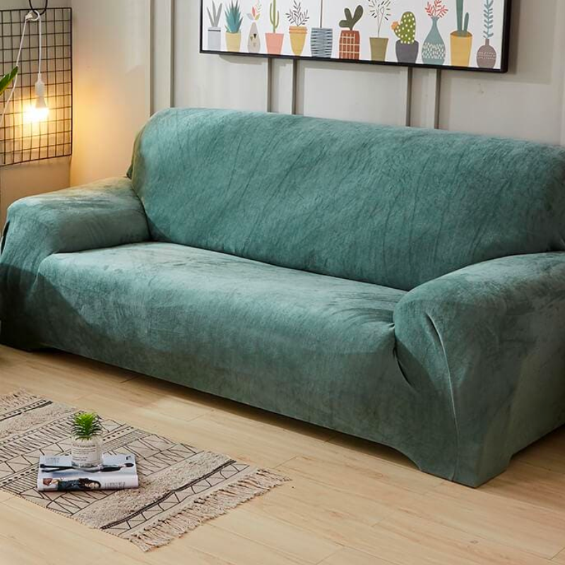 Green velvet sofa cover